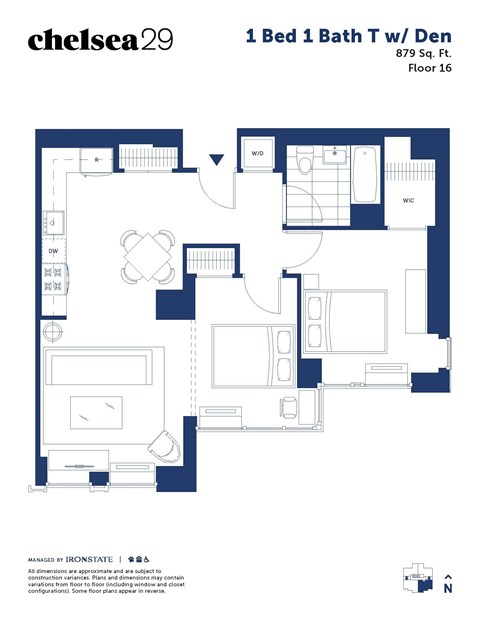 A floor plan for a 1 Bed 1 Bath unit at chelsea29.